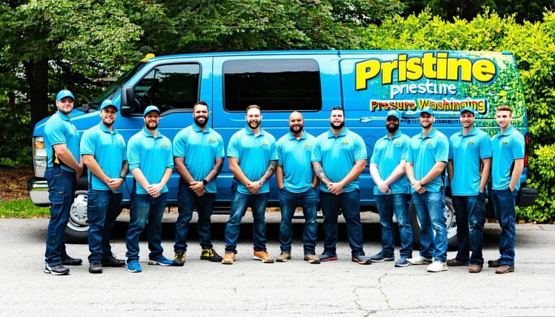 Image showcasing Pristine Pressure Washing team at work, highlighting their vibrant themed colors. Image showcasing Pristine Pressure Washing team at work, highlighting their vibrant themed colors.