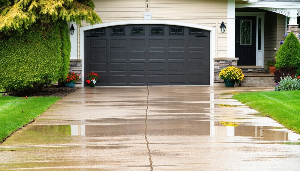 High-pressure washing transforming a dirty driveway to spotless clean High-pressure washing transforming a dirty driveway to spotless clean